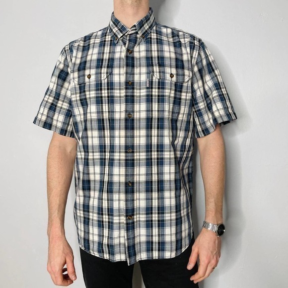 Carhartt button‎ down navy plaid - Picture 1 of 4